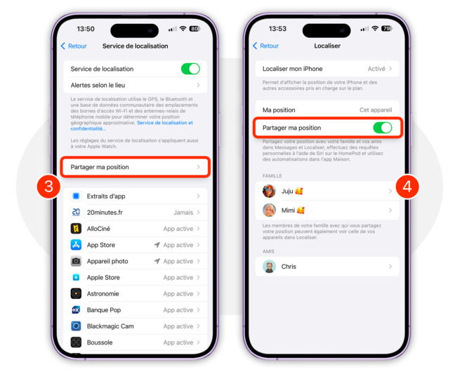 iOS • Partagez simplement votre position depuis votre iPhone