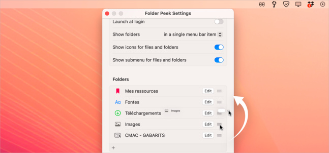 macOS • Retrouvez tous vos dossiers préférés à portée de clic dans la barre des menus