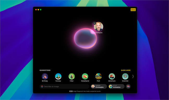 Apple Intelligence • Aperçu de l’application Image Playground à partir de macOS 15.3 beta Apple Intelligence • Aperçu de l’application Image Playground à partir de macOS 15.3 beta