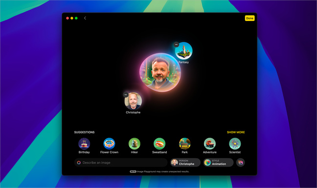 Apple Intelligence • Aperçu de l’application Image Playground à partir de macOS 15.3 beta Apple Intelligence • Aperçu de l’application Image Playground à partir de macOS 15.3 beta