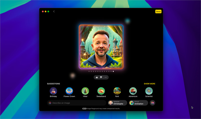 Apple Intelligence • Aperçu de l’application Image Playground à partir de macOS 15.3 beta Apple Intelligence • Aperçu de l’application Image Playground à partir de macOS 15.3 beta