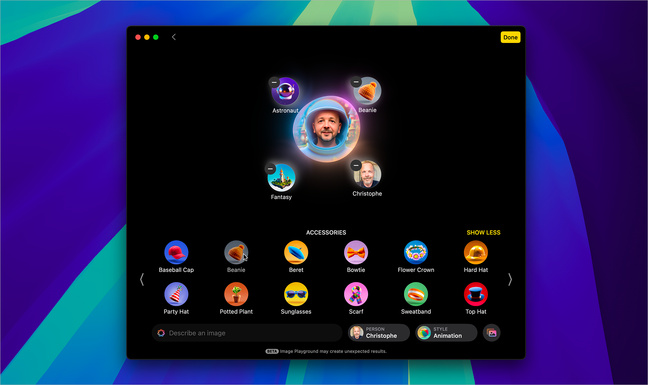Apple Intelligence • Aperçu de l’application Image Playground à partir de macOS 15.3 beta Apple Intelligence • Aperçu de l’application Image Playground à partir de macOS 15.3 beta