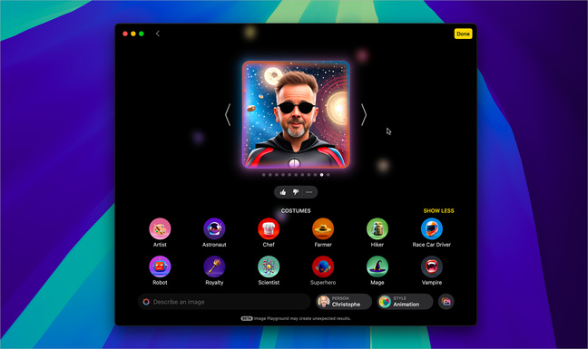 Apple Intelligence • Aperçu de l’application Image Playground à partir de macOS 15.3 beta Apple Intelligence • Aperçu de l’application Image Playground à partir de macOS 15.3 beta