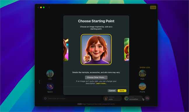 Apple Intelligence • Aperçu de l’application Image Playground à partir de macOS 15.3 beta Apple Intelligence • Aperçu de l’application Image Playground à partir de macOS 15.3 beta