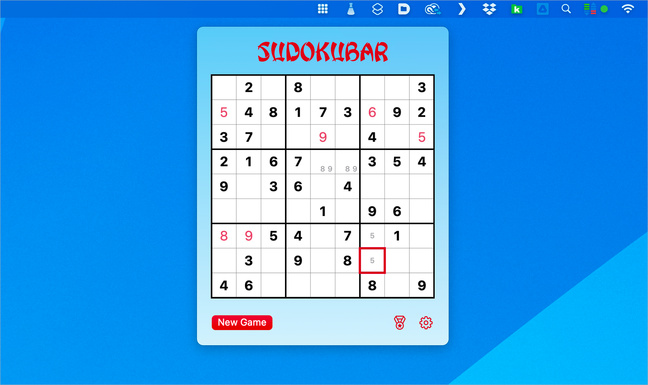 macOS • Sudokubar, un jeu de sudoku caché dans la barre des menus macOS • Sudokubar, un jeu de sudoku caché dans la barre des menus