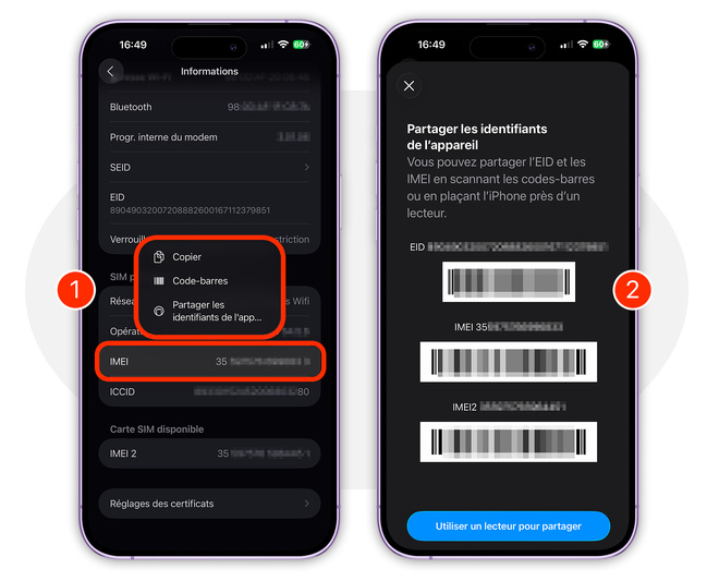 iOS 26 • Partagez rapidement les infos IMEI/MEID de votre iPhone avec un réparateur
