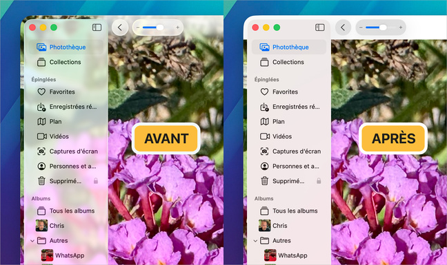 Liquid Glass • Comment atténuer les effets de transparence sous macOS 26 et iOS 26