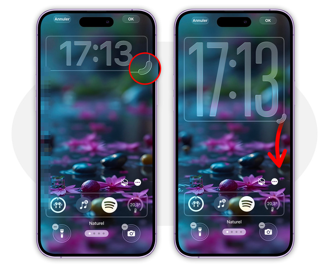 iOS 26 • Déplacez les widgets situés sous l’heure vers le bas de l’écran verrouillé iOS 26 • Déplacez les widgets situés sous l’heure vers le bas de l’écran verrouillé