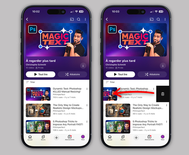 iOS • Supprimez les vidéos visionnées dans la liste À regarder plus tard de YouTube