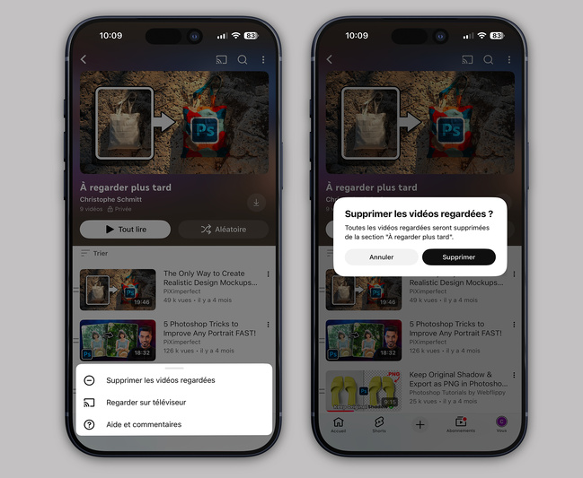 iOS • Supprimez les vidéos visionnées dans la liste À regarder plus tard de YouTube