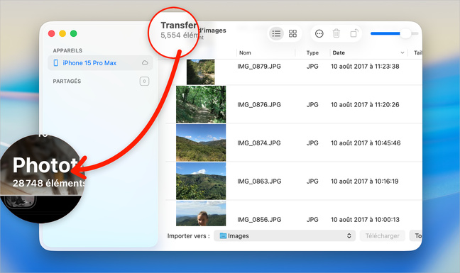 macOS • Accédez à toutes les photos de l’iPhone depuis Transfert d’images en USB