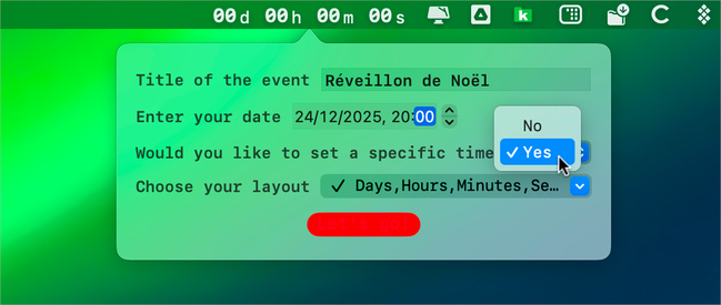 macOS • Ajoutez un compte à rebours pour un événement dans la barre des menus