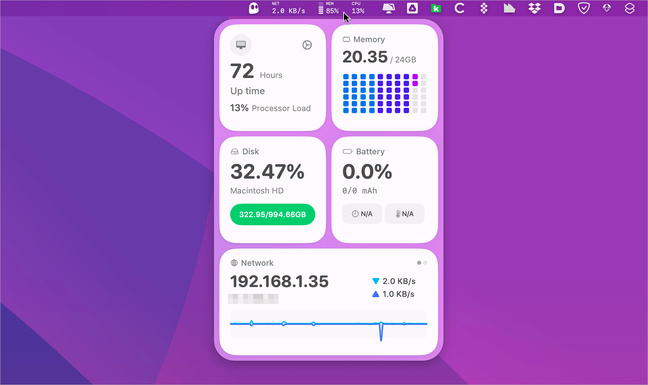 macOS • Affichez un moniteur d’activité système gratuit dans la barre des menus
