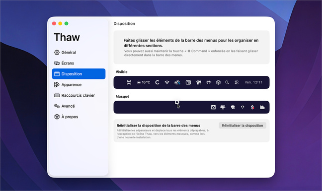 macOS • Thaw, un énième outil pour gérer les icônes de la barre des menus