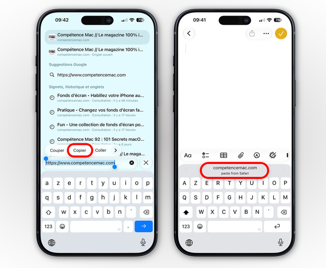 iOS 27 • Le clavier de l’iPhone suggère à présent le copier-coller depuis une autre app