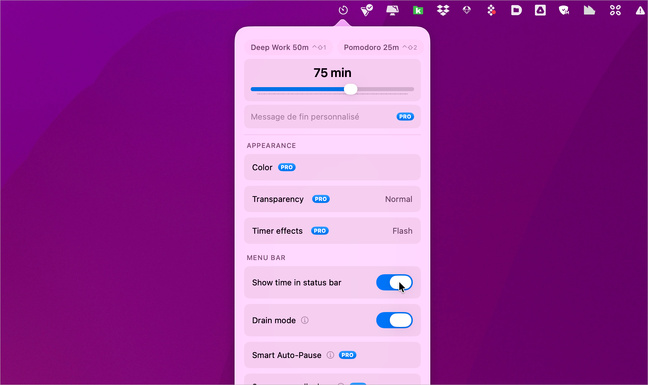 macOS • Avec TimeBarX, le temps qu'il vous reste défile dans la barre des menus