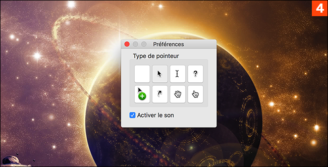 Si vous avez choisi un curseur dans les préférences, il sera inclus lors de la capture, même si vous utilisez la fonction de minuterie. Si vous avez choisi un curseur dans les préférences, il sera inclus lors de la capture, même si vous utilisez la fonction de minuterie.
