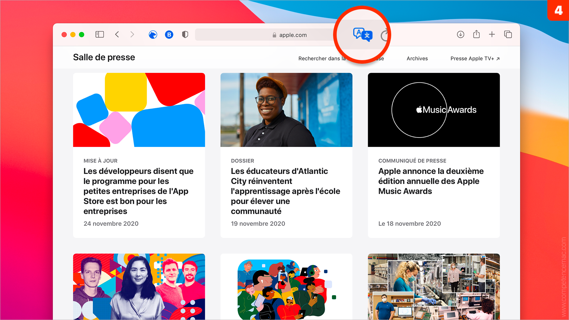 macOS 11 Big Sur • Traduire une page web dans Safari