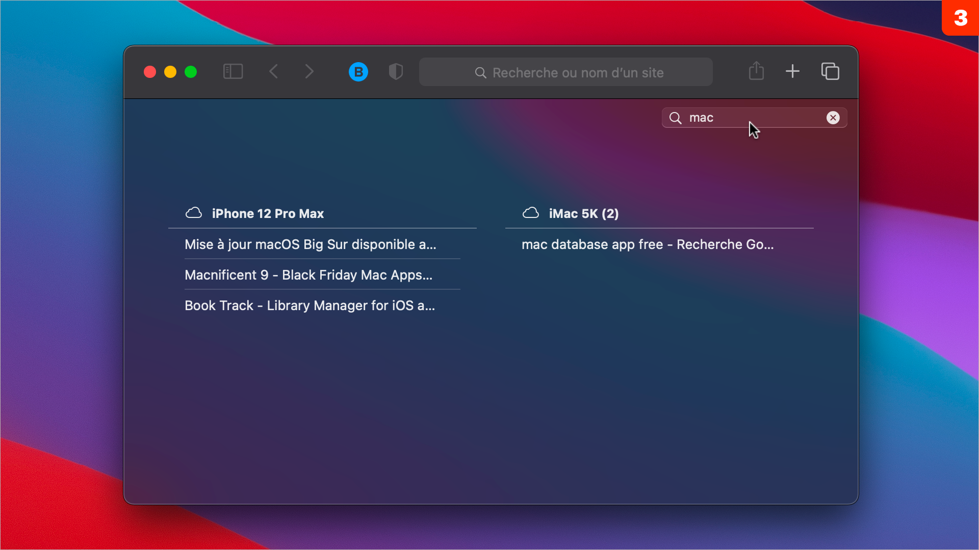 Safari • Rechercher dans les onglets ouverts sur votre Mac ou distants avec iCloud