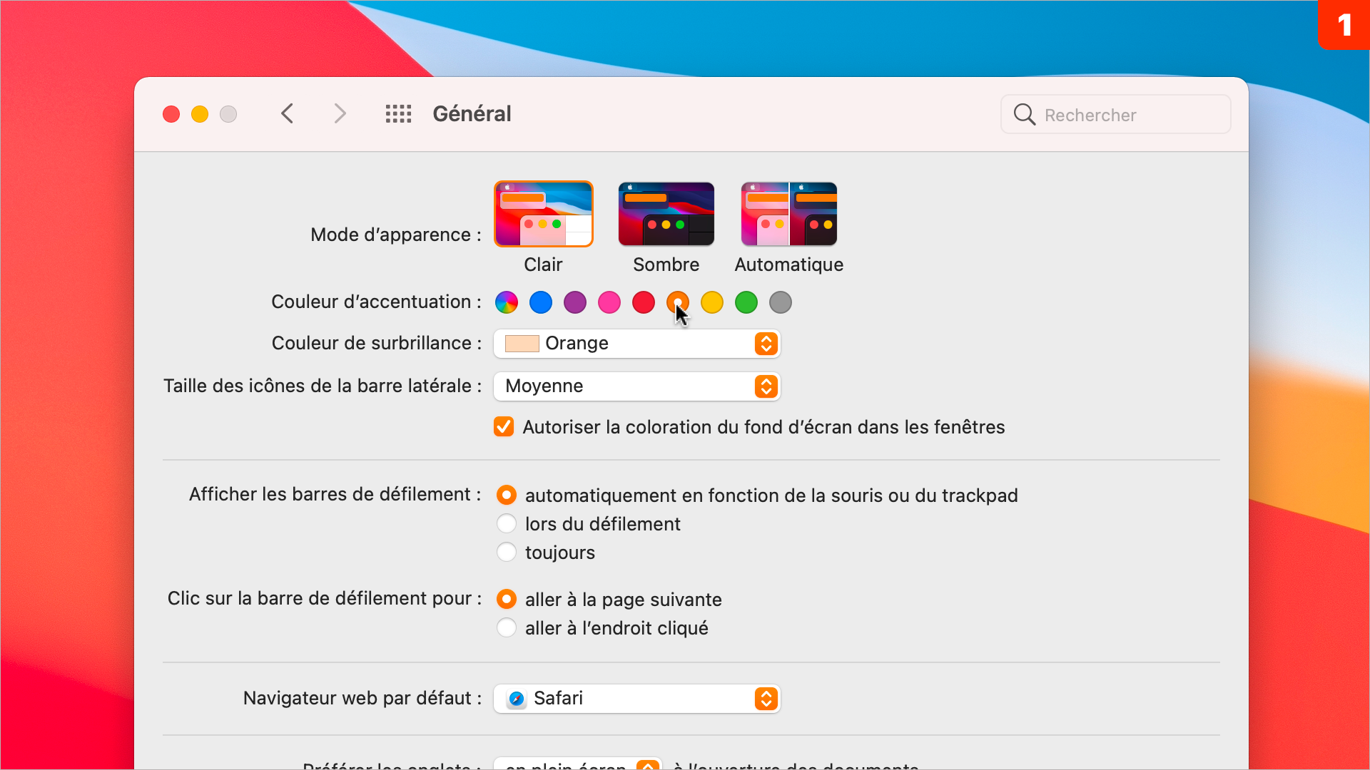 macOS 11 • Modifier les couleurs et l’aspect des fenêtres