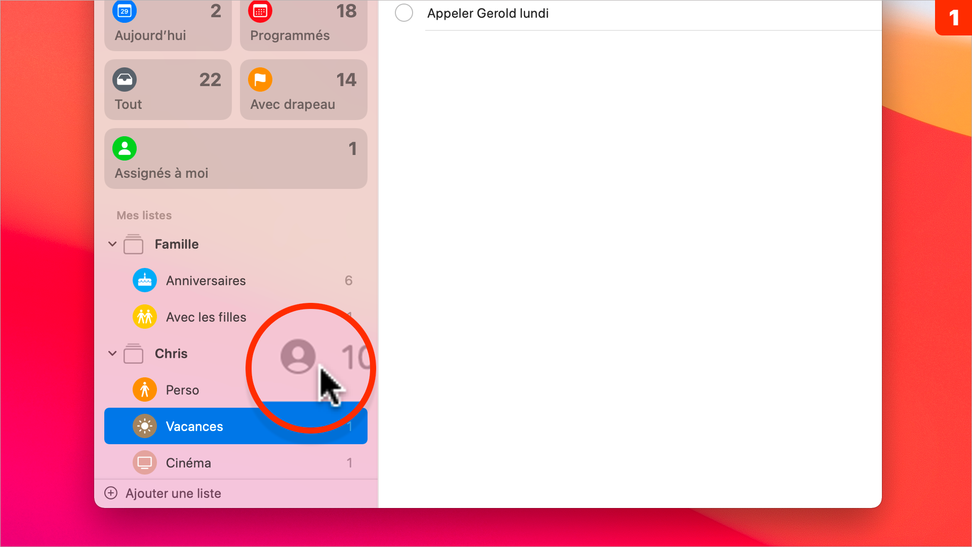 macOS 11 • Attribuer rapidement une tâche à une personne dans Rappels