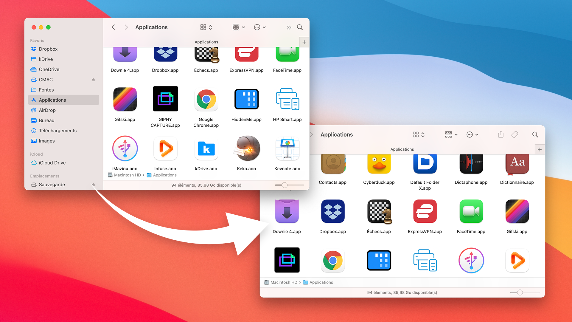 Astuce • Masquez rapidement la barre latérale d’une fenêtre du Finder