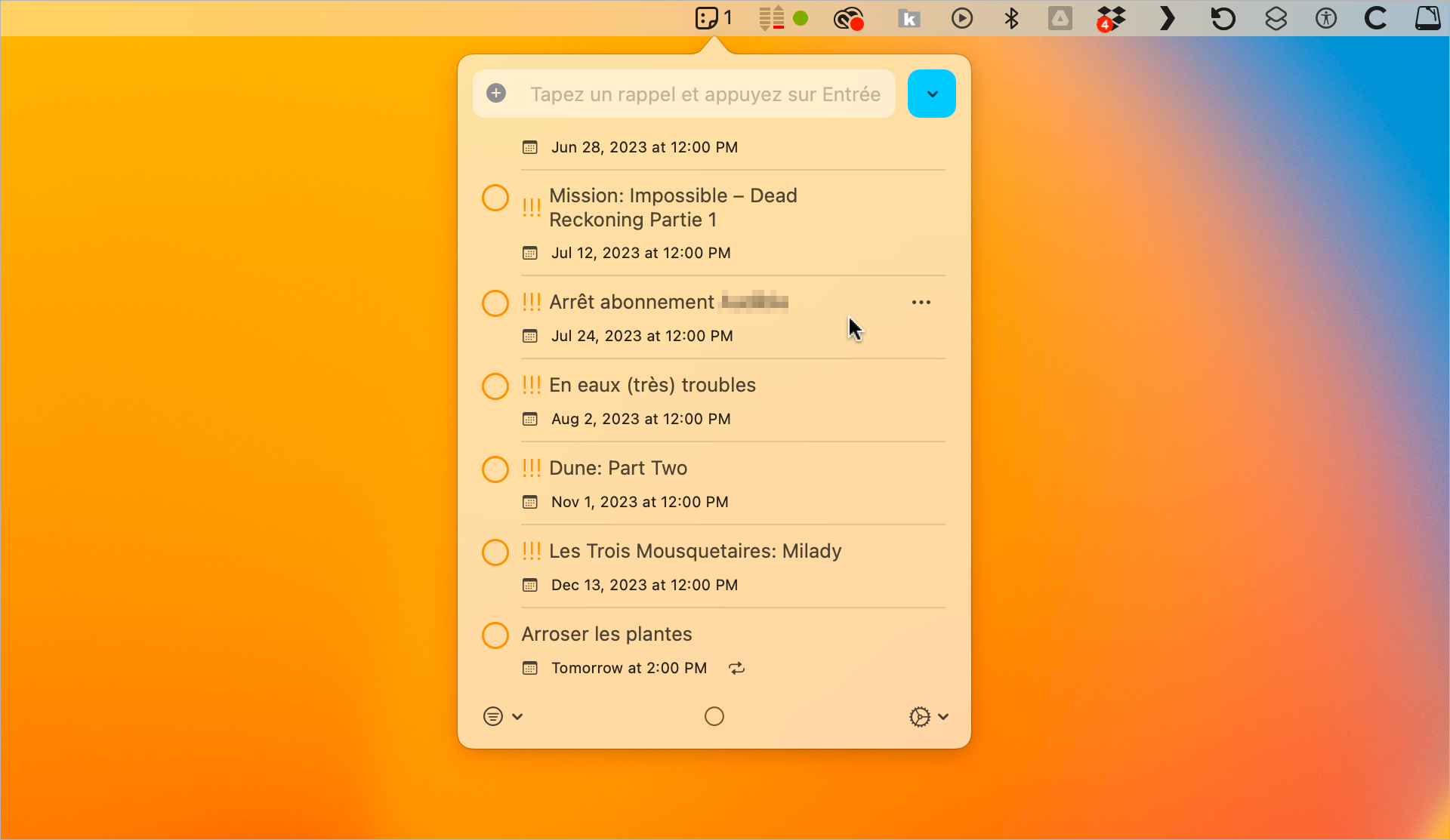 macOS • Reminders MenuBar donne accès aux rappels depuis la barre des menus