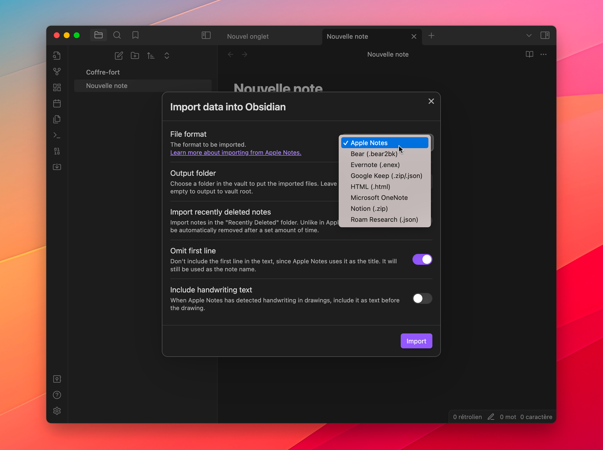 macOS • Obsidian importe vos notes et les conserve bien au chaud