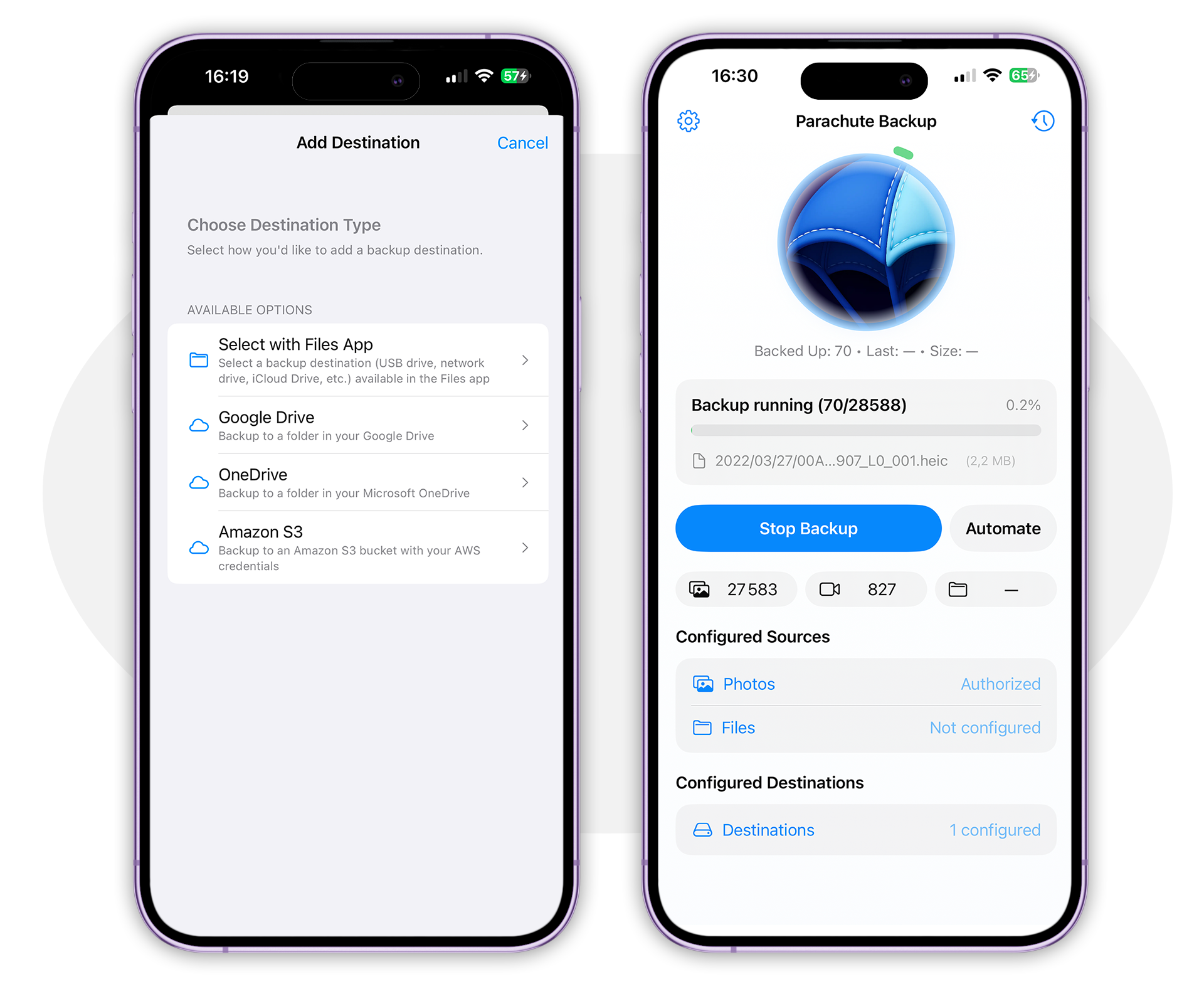 iOS • Parachute Backup se pose sur l’iPhone pour archiver iCloud