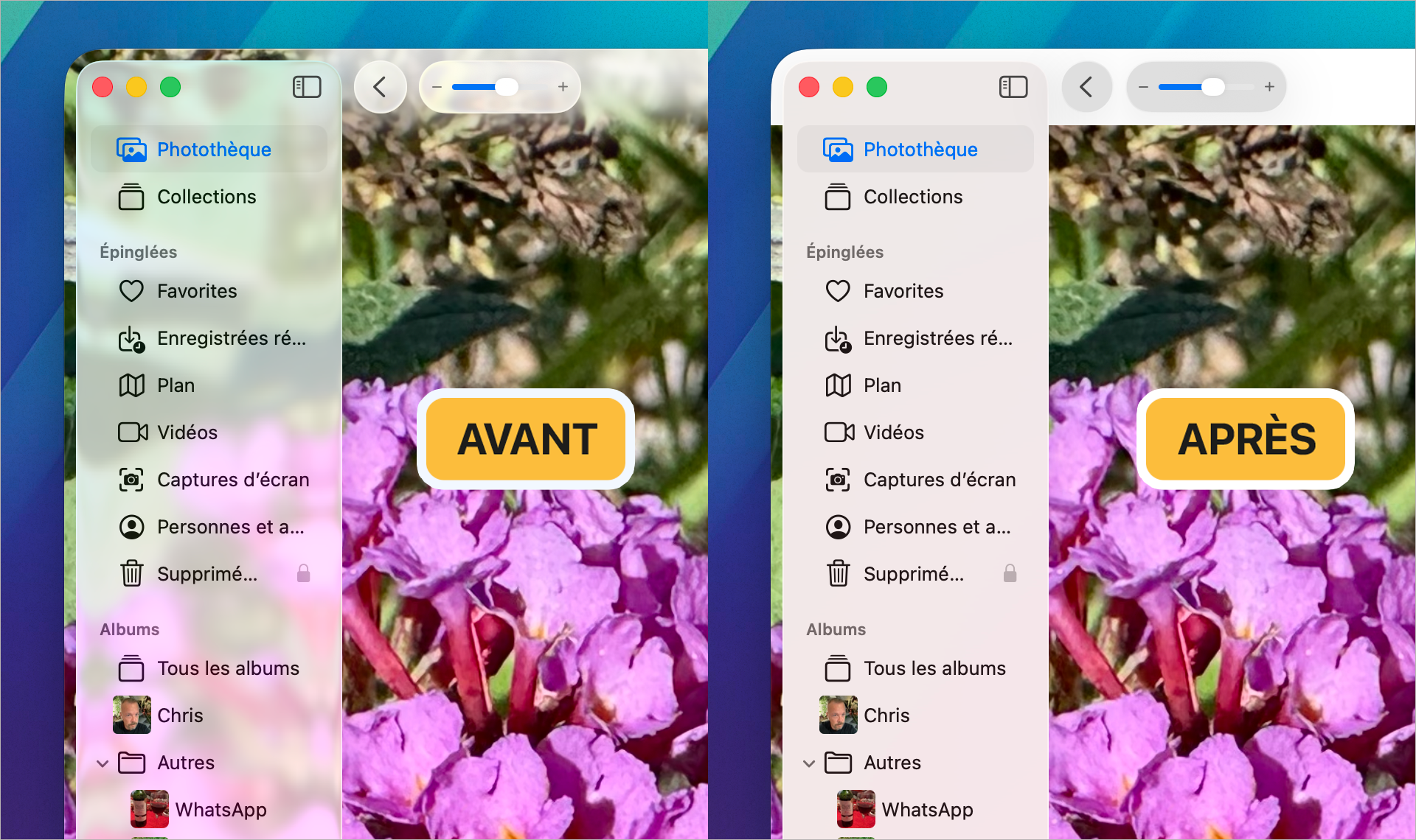 Liquid Glass • Comment atténuer les effets de transparence sous macOS 26 et iOS 26