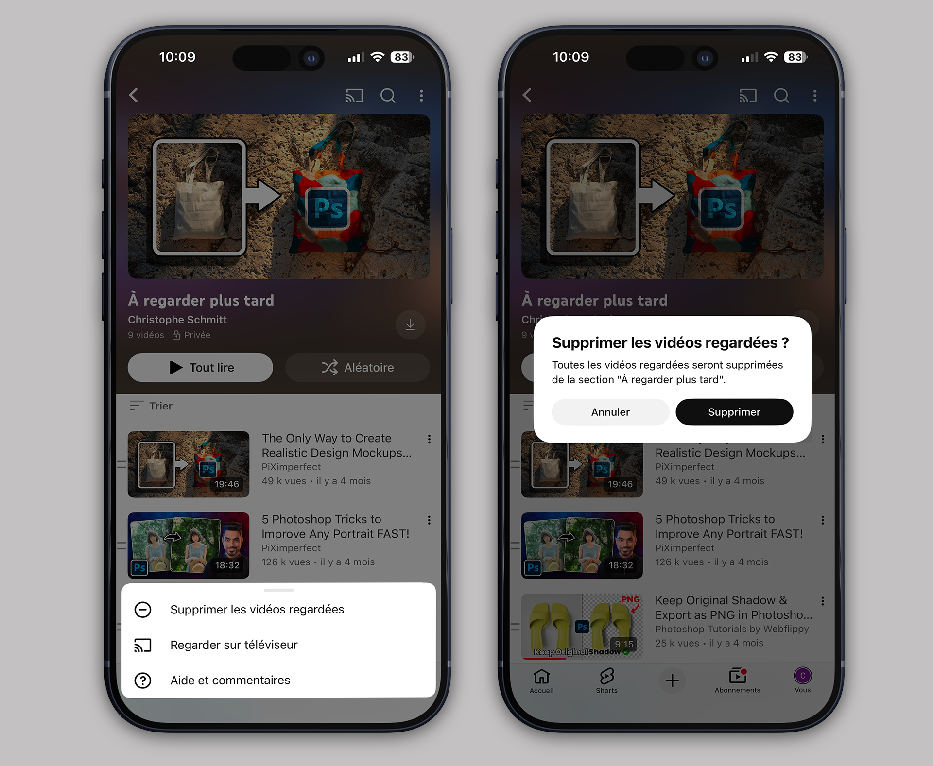 iOS • Supprimez les vidéos visionnées dans la liste À regarder plus tard de YouTube