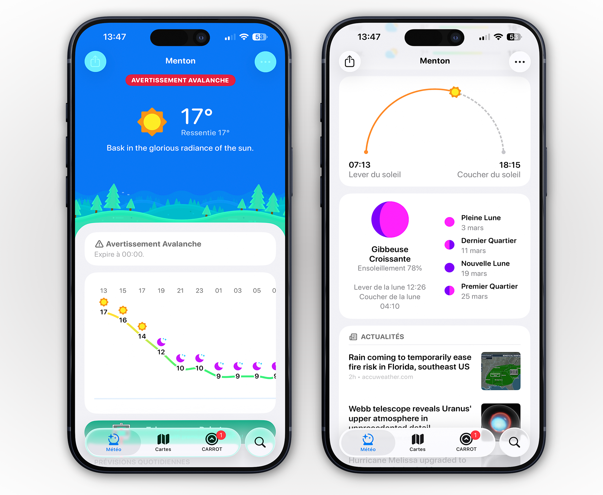 iOS • Mise à jour de Carrot Weather, l'application de prévision météo sympa
