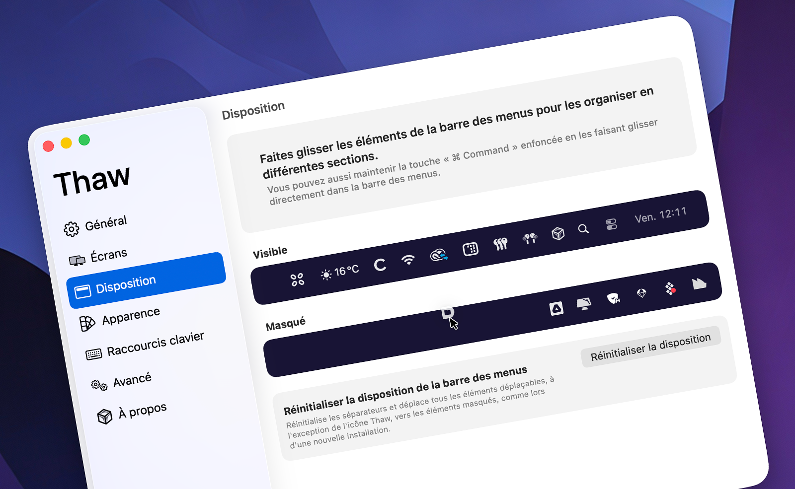macOS • Thaw, un énième outil pour gérer les icônes de la barre des menus
