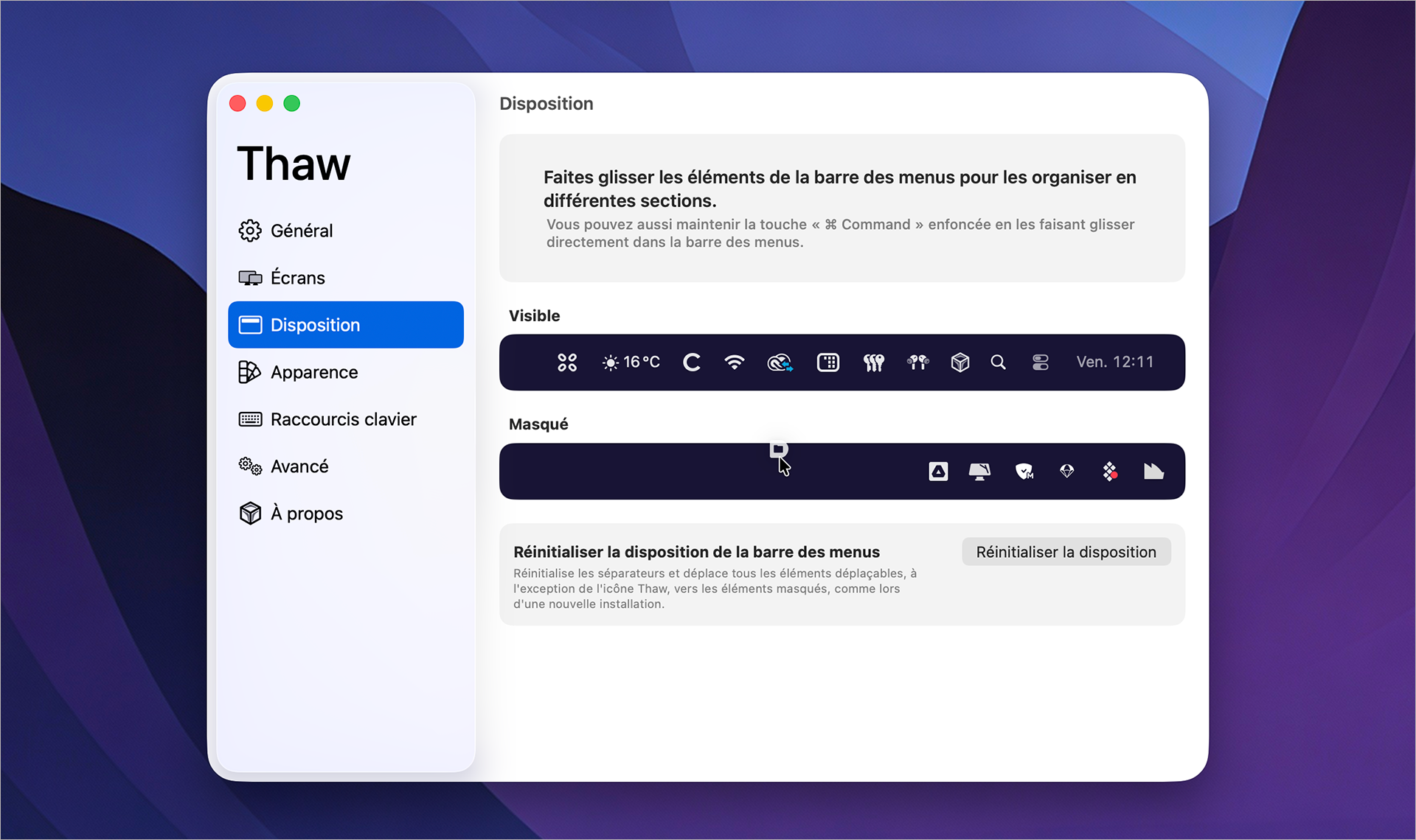 macOS • Thaw, un énième outil pour gérer les icônes de la barre des menus