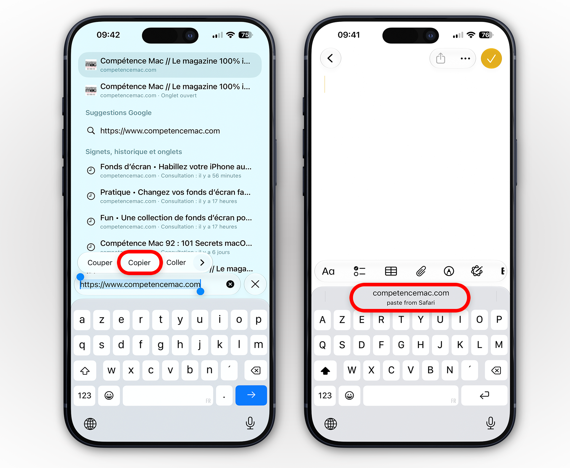 iOS 27 • Le clavier de l’iPhone suggère à présent le copier-coller depuis une autre app