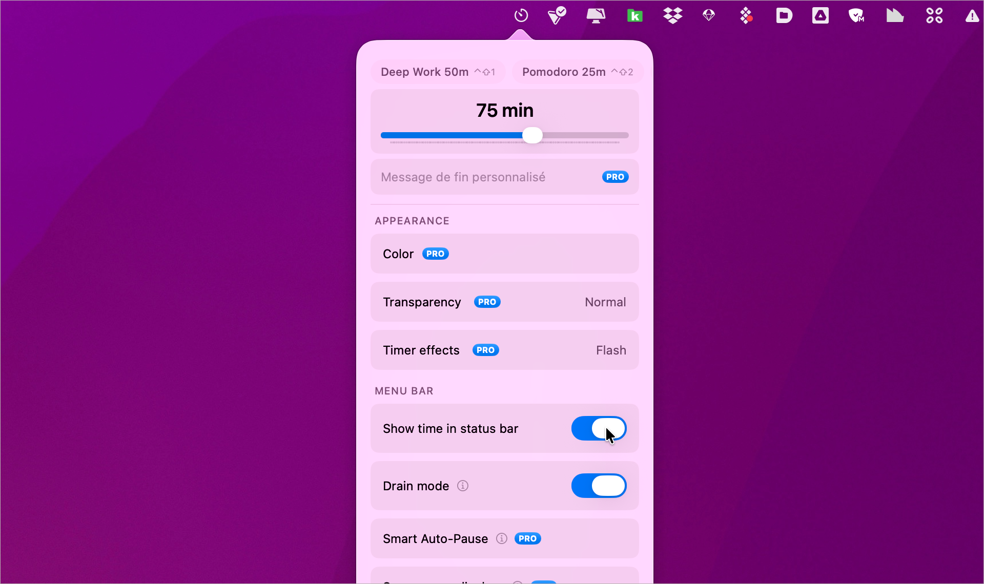 macOS • Avec TimeBarX, le temps qu'il vous reste défile dans la barre des menus